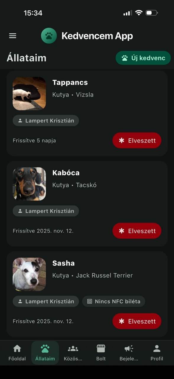 Kedvencek listája