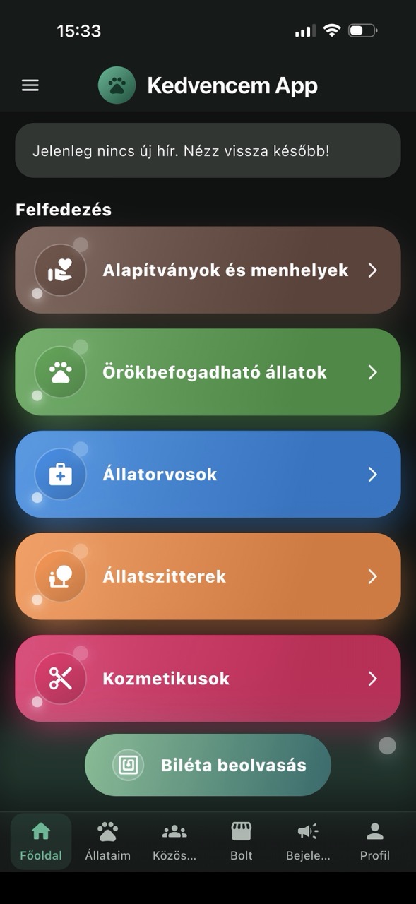 Kezdőképernyő áttekintés