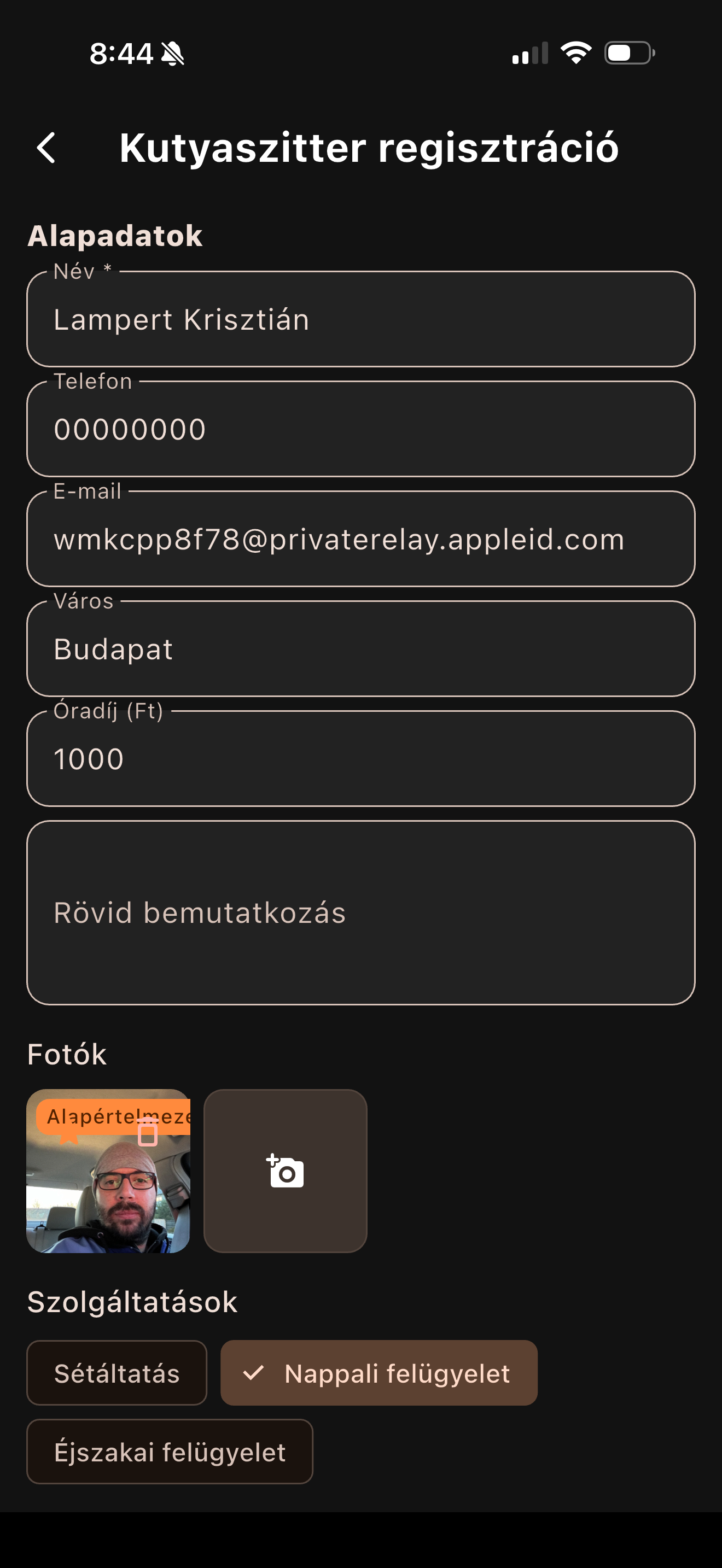 Állatszitter regisztráció